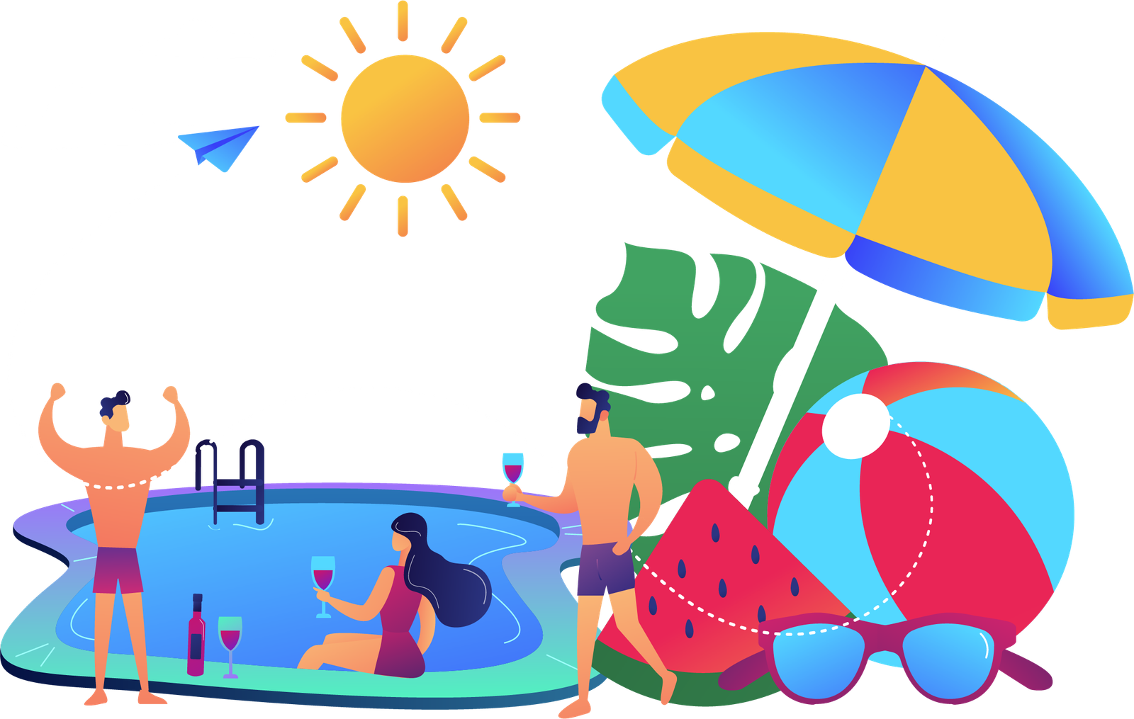 piscine, soleil, détente, été, vacances